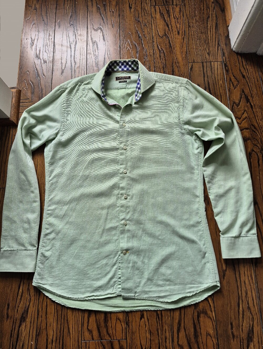 Men's Dress Shirt - Medium - Mint Green Button-Down Shirt with Collar - Linen